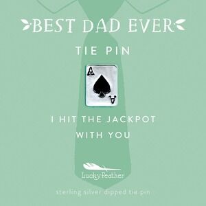 Brand New Lucky Feather Tie Pin - I Hit the Jackpot With You - Silver